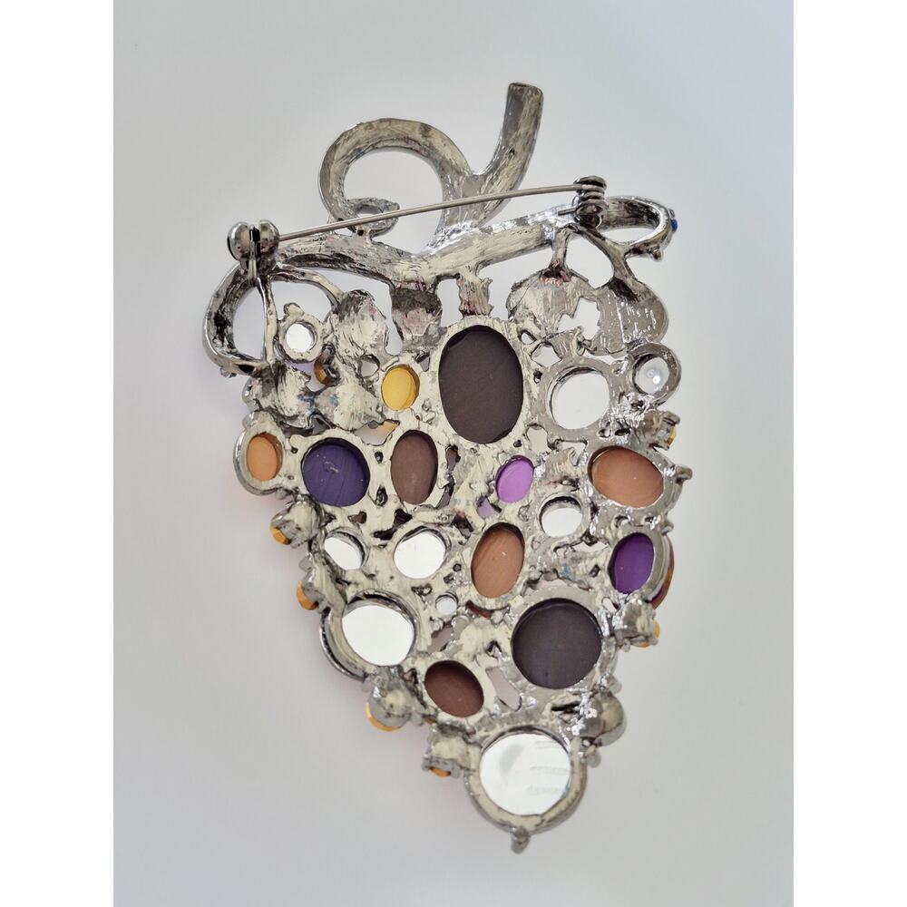 Large Grape Multi-color Rhinestone Brooch - Picture 4 of 5